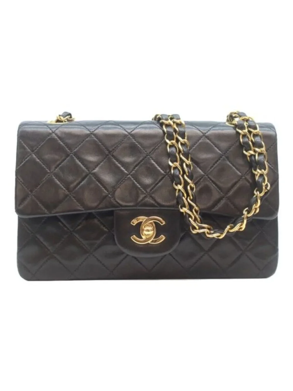 Chanel Black Lambskin Gold Double Flap Bag Quilted 23